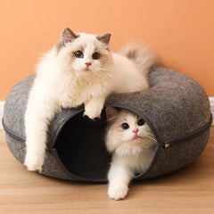 Donut Cat Bed Pet Cat Interactive Game Toy Cat Bed Dual-use Tunnel Bed with Felt Toy Gift for Small Kitten Rabbit