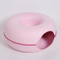Donut Cat Bed Pet Cat Interactive Game Toy Cat Bed Dual-use Tunnel Bed with Felt Toy Gift for Small Kitten Rabbit