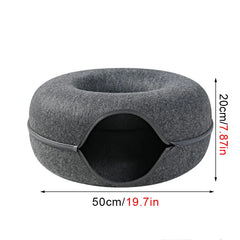 Donut Cat Bed Pet Cat Interactive Game Toy Cat Bed Dual-use Tunnel Bed with Felt Toy Gift for Small Kitten Rabbit