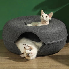 Donut Cat Bed Pet Cat Interactive Game Toy Cat Bed Dual-use Tunnel Bed with Felt Toy Gift for Small Kitten Rabbit